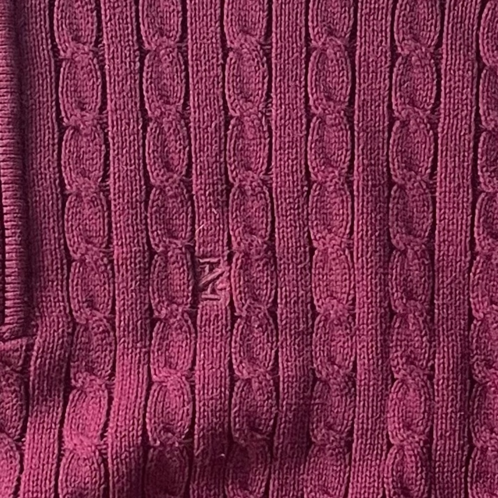 IZOD Men's 1/4 Zip Solid Cable Knit Sweater In Burgundy Size Large - Picture 8 of 12
